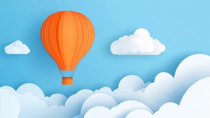Obraz premium Bright orange hot air balloon soaring against a clear blue sky.