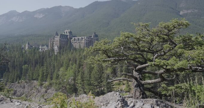 View from the top of the mountain with a castle in the background 
