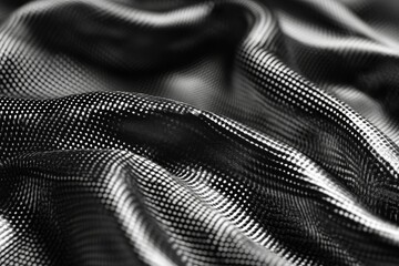 Naklejka premium Close-up of black fabric with a textured pattern. The fabric is soft and flowing, creating a beautiful abstract design.