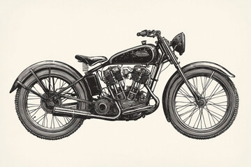 Fototapeta premium Detailed sketch of a motorcycle on a blank paper, capturing intricate design aspects with accurate perspective and shading for a realistic look.