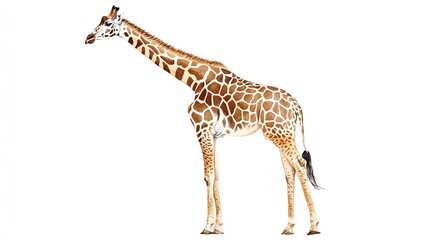 Naklejka premium A majestic giraffe standing gracefully with its long neck and distinctive coat patterns in a serene environment under clear skies