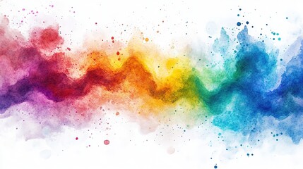 Obraz premium Vibrant rainbow watercolor splash on a white background showcasing artistic creativity and a blend of colors