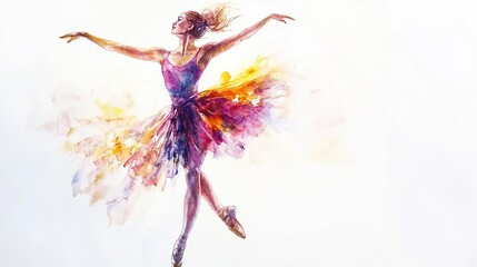 A graceful dancer in a vibrant tutu strikes an elegant pose showcasing movement and artistry