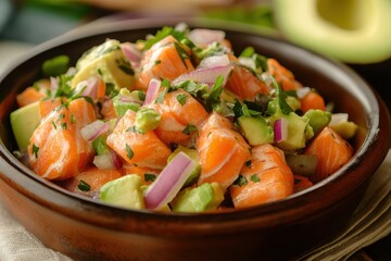 Classic Peruvian citrus avocado salmon dish