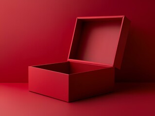 Red Gift Box with Ribbon Bow on Red Background, Perfect for Celebrations and Special Occasions, High-Quality Stock Photo for Holiday Themes and Festive Events.