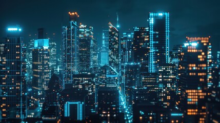 Naklejka premium Futuristic Cityscape with Neon Lights
