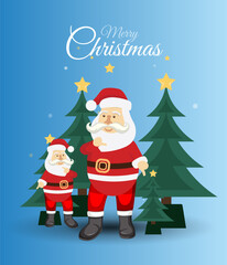 Merry christmas decorative festival wishes greeting design Christmas tree with santa Christmas vector design merry christmas greeting card