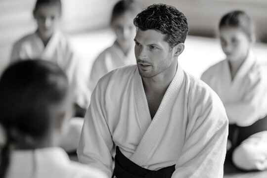 Martial Arts Instructor Guiding Aikido Students in Training