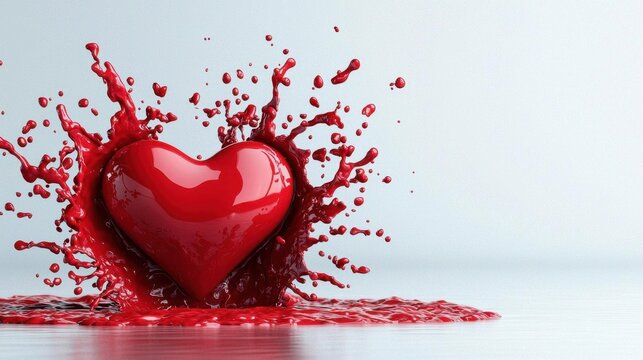 A photostock images of red liquid splashing in the shape of a heart, isolated on white background, High Quality
