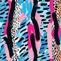 Fun girly camouflage pattern in vibrant stripes and spotted seamless design . Modern skin texture patched effect for festival and beach wear style in repeat .