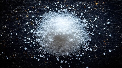Gourmet Sea Salt Crystals Scattered on Black Background