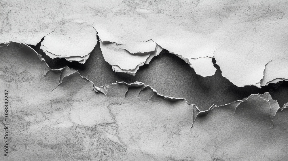 Poster detailed rip in aged paper exposes a deep contrasting surface beneath featuring rough edges that add