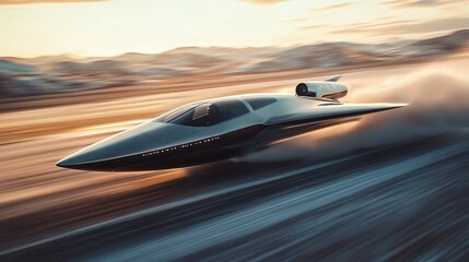 Obraz premium A sleek modern plane speeds through a blurred landscape