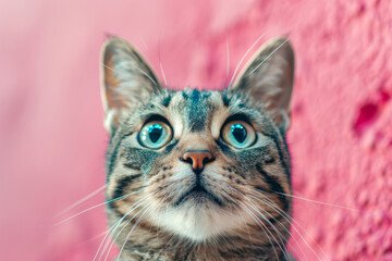 A cat with blue eyes stares at the camera