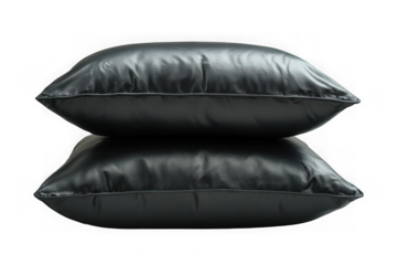 Black standard pillow bed isolated on transparent background, png file, no background, 2 black pillows png file