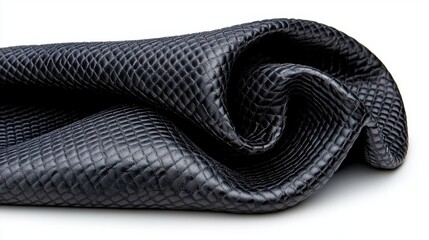 A photostock of a textured black fabric on a white background, for minimalist or fashion concepts.