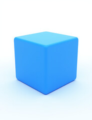 Fototapeta premium Blue cube rendering shows a 3D model of a blue cube with a white background generated by artificial intelligence software.