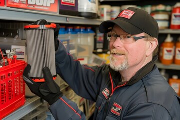 Mechanic replaces air filter to boost car performance and enhance engine efficiency