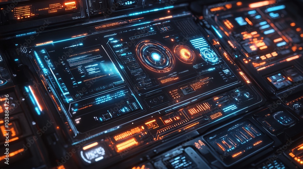 Poster futuristic digital screen or game interface design concept