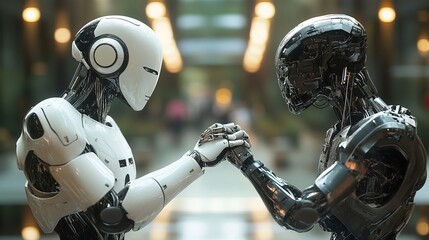 Fototapeta premium Future ai artificial intelligence cyborg partnership progress digital interaction 