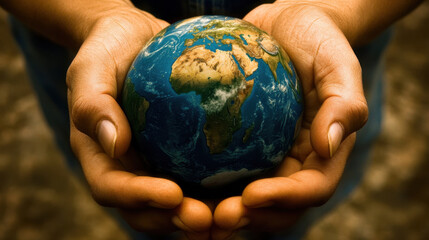 Globe Held in Hands with a Focus on World Geography