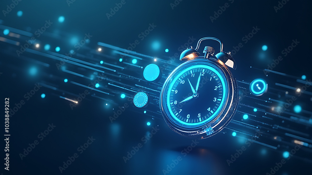 Aufkleber Clean design features floating digital clock and data streams for skill building time management digital growth setup.