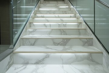 Contemporary marble steps featuring aluminum railing and glass