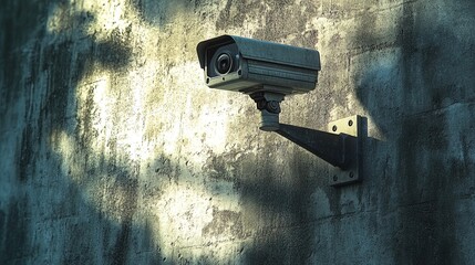 A modern surveillance camera mounted on a textured wall