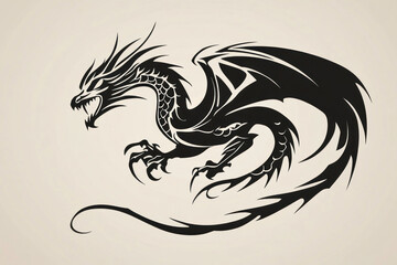 Fototapeta premium Black dragon tattoo design on white background.