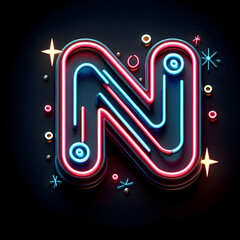 검은 배경, 알파벳 대문자 "N", 네온사인 (black background, Alphabet capital "N", neon sign)	