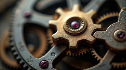 Close-up of intricate clockwork gears