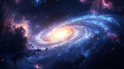 Obraz premium Spiral galaxy vortex with swirling stars and colorful nebula 