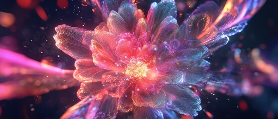 Obraz premium A vibrant, abstract floral design with glowing colors and intricate details.