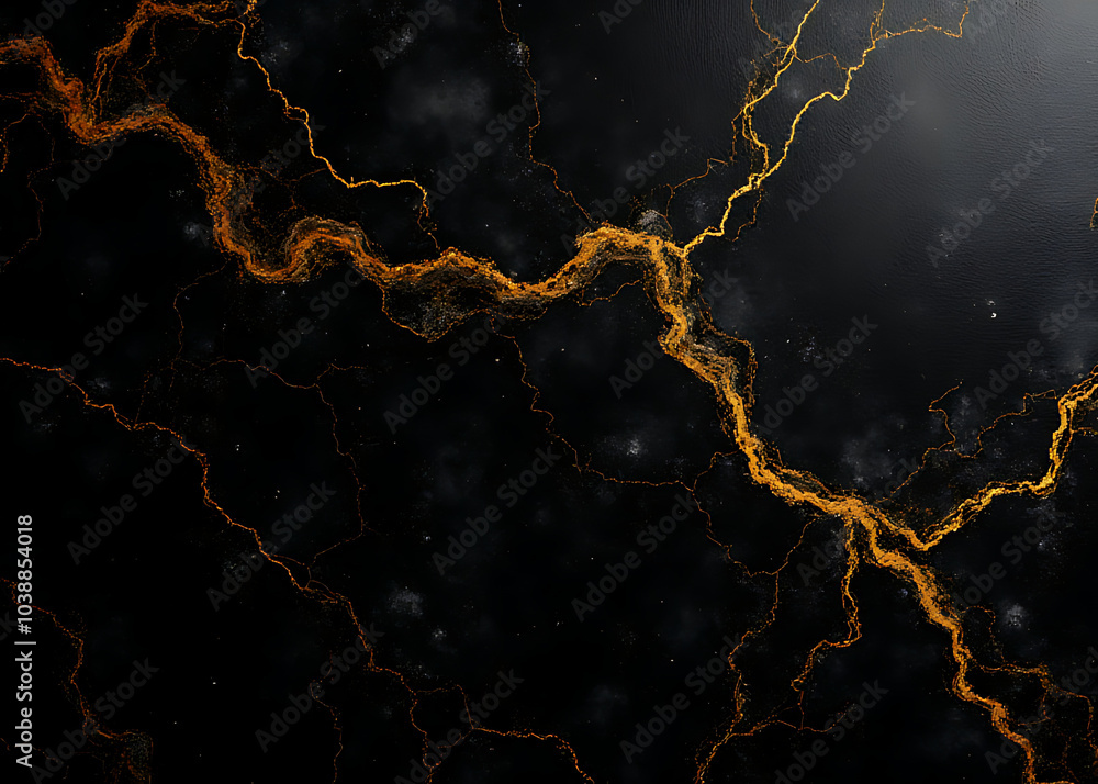Poster elegant display of black marble with golden accents is achieved through low light photography.