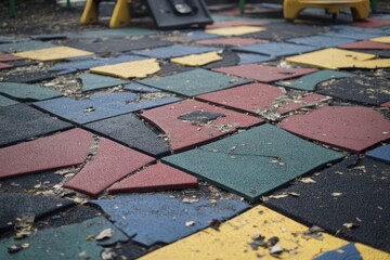 damaged playground tiles aged Poured in Place surface deteriorated tartan track