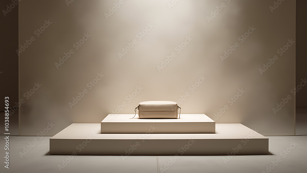 Poster Elegant product display in a misty ambiance showcases a minimalist podium with understated sophistication.
