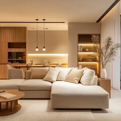 Beautiful Modern Living room Interior with furniture's ,mockup frame , posters, wall -3d Rendering