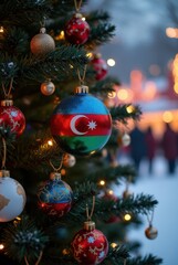 Christmas tree toy decorated with Azerbaijan flag