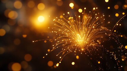 A brilliant golden explosion of fireworks lights up the sky, with faint bokeh adding texture to the dark background.