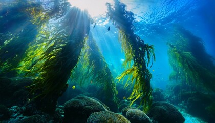 Sunbeams through kelp forest