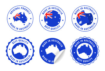 Australia - set of stamps and stickers with map and flag. Best quality. Original product. Vector illustration.