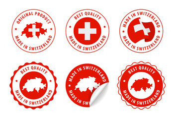 Switzerland - set of stamps and stickers with map and flag. Best quality. Original product. Vector illustration.