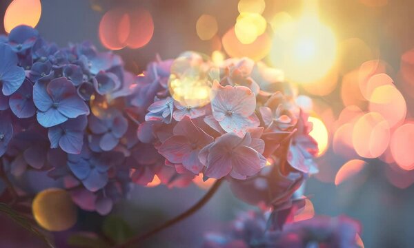 Twilight blossoms in Hyd: Beautiful Hydrangeas illuminated by evening light