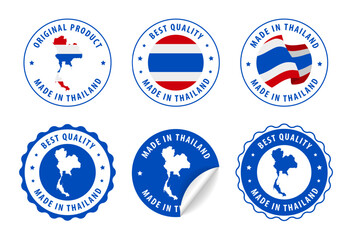 Thailand - set of stamps and stickers with map and flag. Best quality. Original product. Vector illustration.