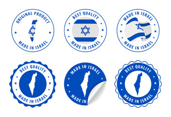 Israel - set of stamps and stickers with map and flag. Best quality. Original product. Vector illustration.