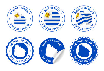 Uruguay - set of stamps and stickers with map and flag. Best quality. Original product. Vector illustration.