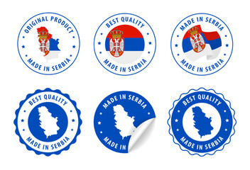 Serbia - set of stamps and stickers with map and flag. Best quality. Original product. Vector illustration.