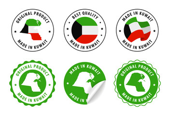 Kuwait - set of stamps and stickers with map and flag. Best quality. Original product. Vector illustration.
