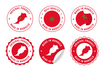 Obraz premium Morocco - set of stamps and stickers with map and flag. Best quality. Original product. Vector illustration.