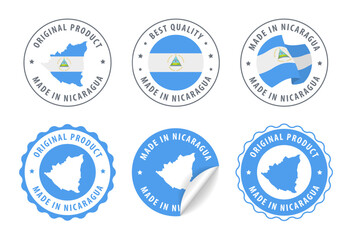 Nicaragua - set of stamps and stickers with map and flag. Best quality. Original product. Vector illustration.